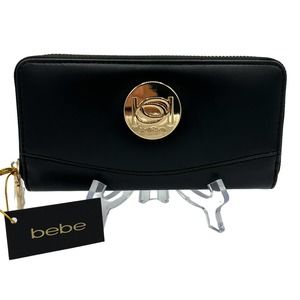 Bebe Melendy Zip Around Clutch Wallet Black NWT